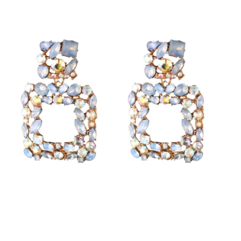 Bejeweled Square Earrings - Light Blue